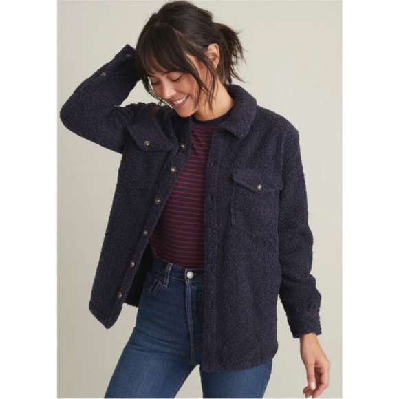 Marine Layer Eden Sherpa Oversized Overshirt Jacket Shacket Navy XS - Picture 1 of 9